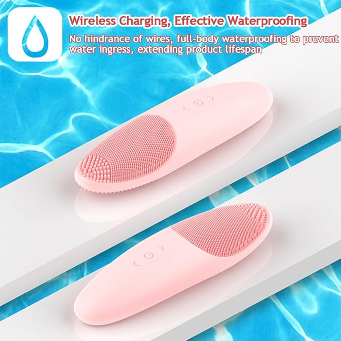 Facial Cleansing Brush, Waterproof and Rechargeable Face Scrub Brush for Men,Cleansing, Exfoliating and Massaging, Electric Face Scrubber with 42°C Constant Temperature Design-Pink
