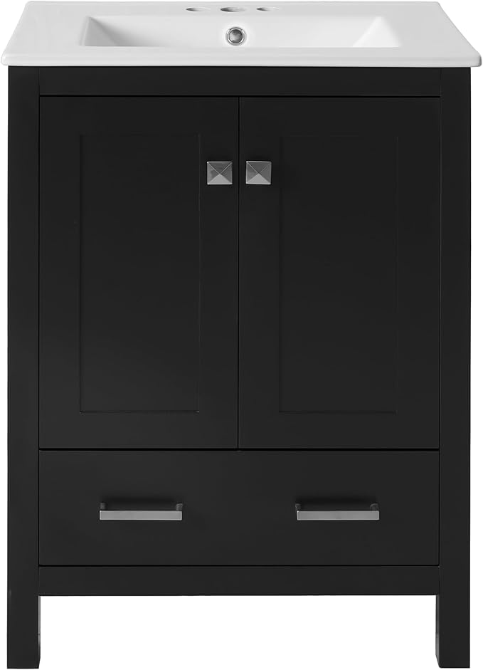Bellemave 24" Bathroom Vanity with Sink Combo Set, Solid Wood Frame Bathroom Storage Cabinet with a Drawer, 2 Soft Closing Cabinet Doors with Organizer, Black