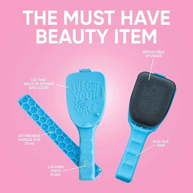 Bakslap - Body Lotion Applicator for Back and Body - Replaceable Sponge Pads (2 Pack) - Extendable Long Handle for Self Back & Body Application (Skin Cream, Suntan, Beauty, Tanning, Medical) (Pink)
