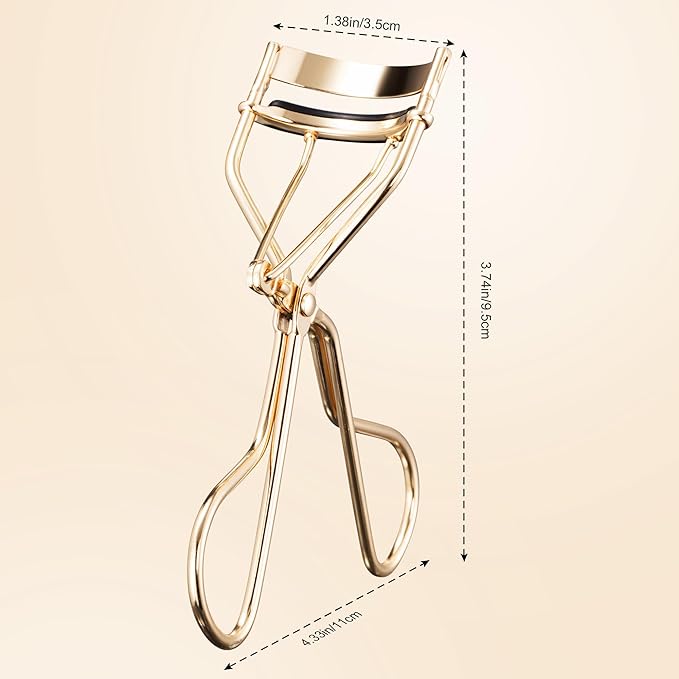 Pro Eyelash Curler – No Pinching, Hypoallergenic Rubber Pad for Perfect Curves, Painless & Gentle, Fits All Eye Types – Compact Travel-Friendly Design with Case (Gold)