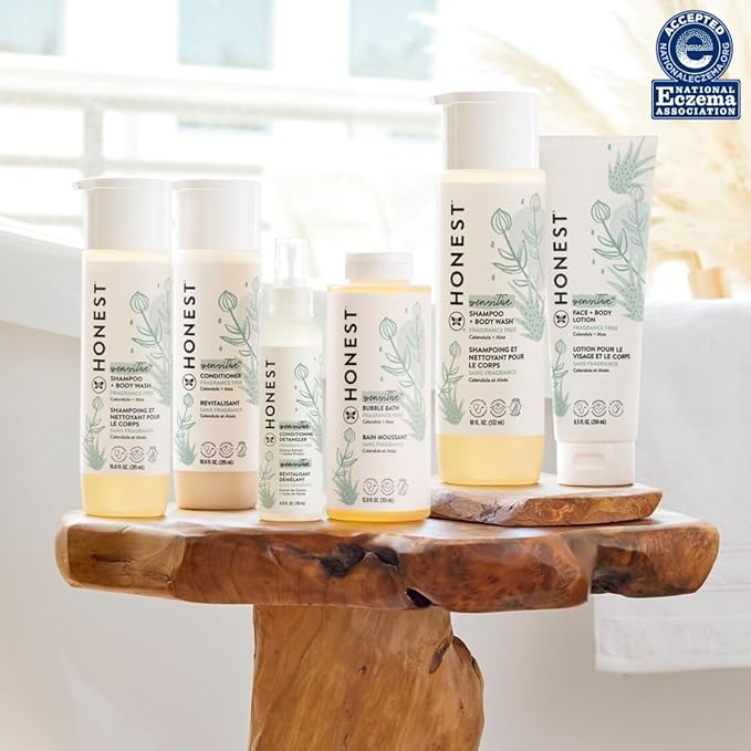 The Honest Company 2-in-1 Cleansing Shampoo and Body Wash for Sensitive Skin, Gentle Tear-Free, Hypoallergenic with Naturally Derived Ingredients, Fragrance-Free, 18 fl oz