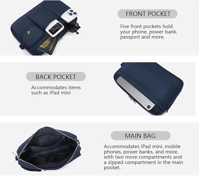 Storage Bag-arge Cosmetic Bag for Women Travel Makeup Bag Zip Up Bag Pure Cotton Canvas Can be Suspended (Navy Blue)