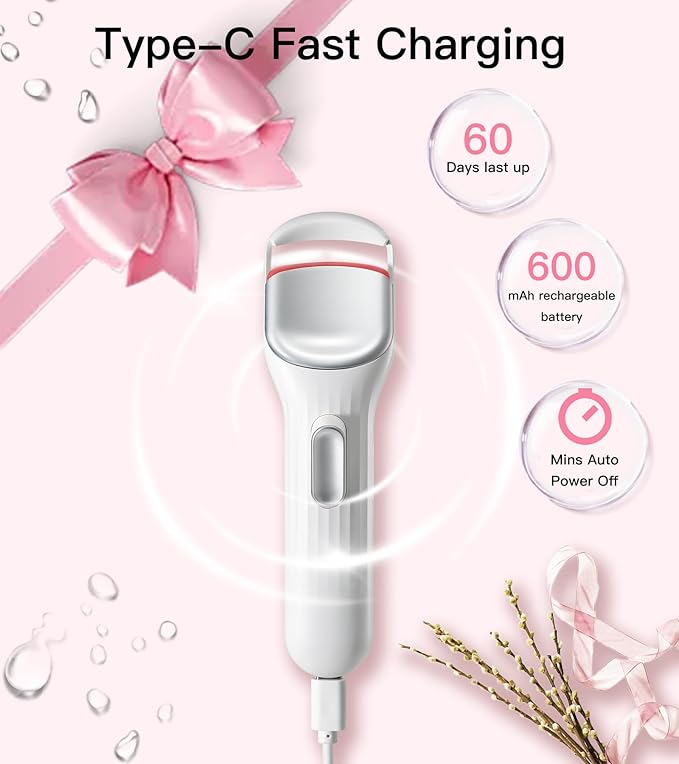 Heated Eyelash Curler, 8s Fast Heat Up, Dual Temperature Modes 149°F /167°F, Rechargeable 600mAh Battery, 24h Long Lasting, 1.5 Inch Wide Safe Silicone Pad Compact Travel Lash Curler