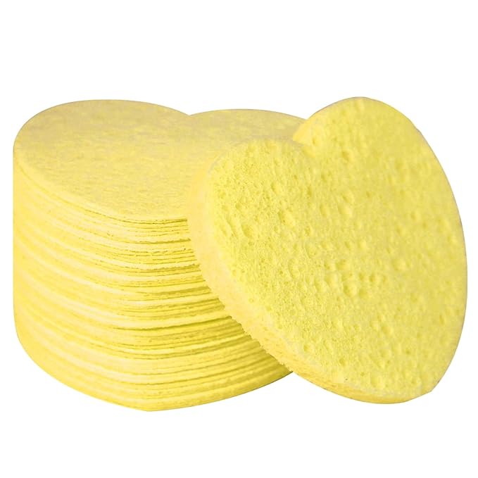 50-Count Facial Sponges Compressed, 100% Natural Cellulose Face Sponge Professional Cosmetic Spa Sponges for Face Cleansing, Exfoliating Mask, Makeup Removal for Travel and Home, Yellow