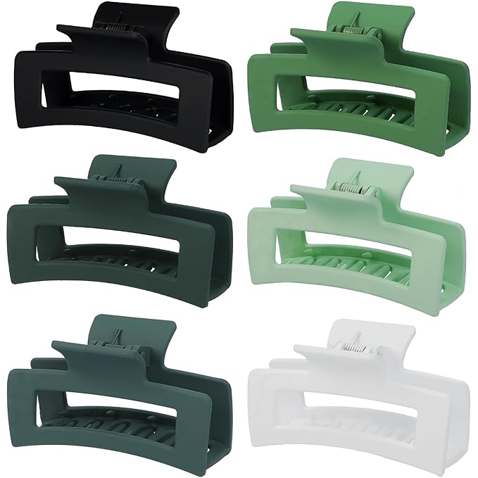 3.5 Inch Medium Hair Claw Clips 6 Pack Hair Clips for Women Square Rectangle Claw for Hair Banana Jaw Clips Hair Accessories for Girls (Green)