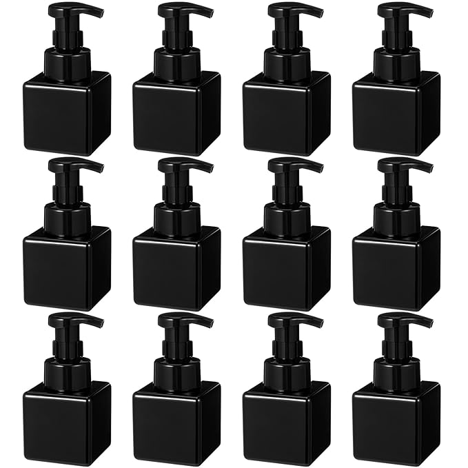 Domensi 12 Pcs Foam Pump Bottle Foaming Soap Dispenser Empty Travel Foaming Dispenser 8.5 oz Refillable Hand Soap Plastic Pump Bottle Travel Clear Container for Bathroom Vanities (Whole Black)