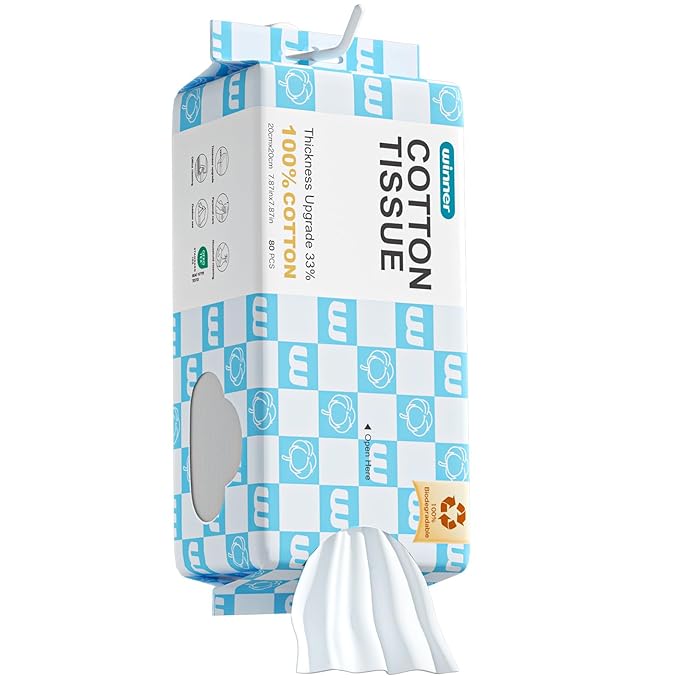 Winner Soft Face Towels, Upgraded Thicker 100% USDA Biobased Facial Towels with Hangable Design, Unscented and Gentle on Sensitive Skin, Disposable Facial Towelettes (80 Count, Pack of 1)