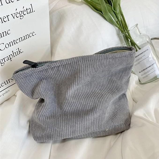 SxoSyo Cosmetic Bags for Women Makeup Bag Large Capacity Purse Travel Toiletry Zipper Storage Pouch Make up Brushes Organizer for Gifts (Corduroy, light grey)