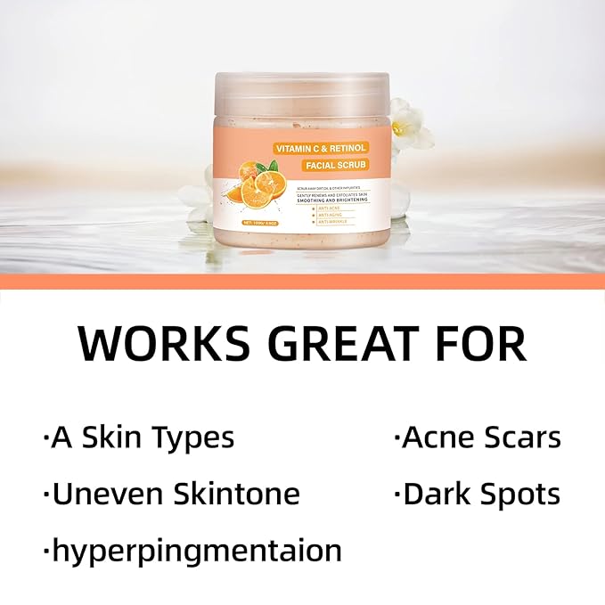 Vitamin C and Retinol Facial Scrub Face Scrubs Exfoliating Face Wash Vitamin C Facial Body Scrub Microdermabrasion Exfoliator for Blackhead Ingrown Hair KP Bump Eraser Exfoliant 3.5OZ