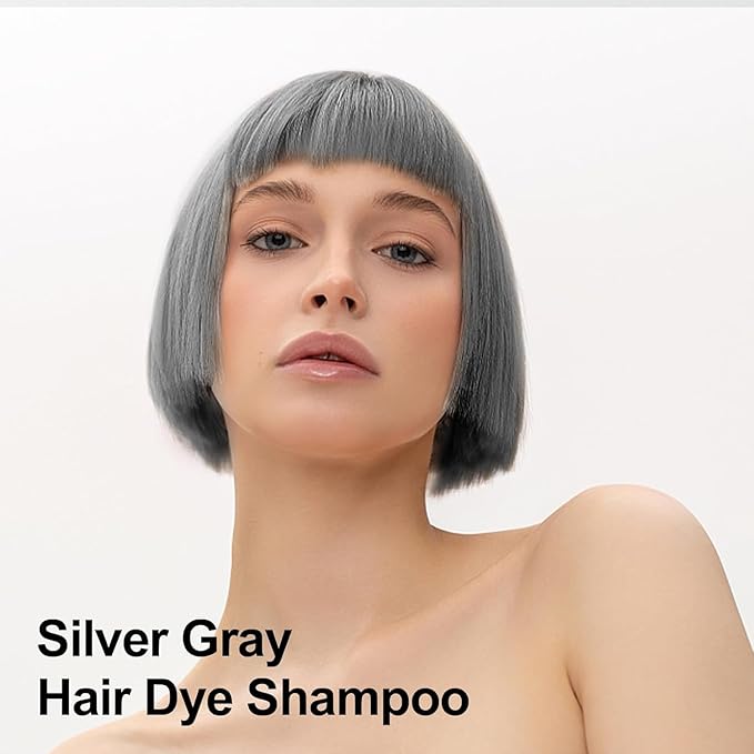 Silver Gray Hair Dye Shampoo 3 in 1, Long-lasting & Natural Hair Color Shampoo Lasting for 4 Weeks, Herbal Ingredients Natural Shampoo Hair Dye Effect in Minutes, Gifts for Men Women 500ml