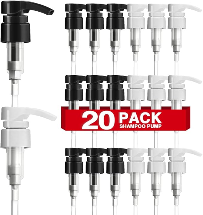20-Pack Shampoo Pumps for Liter 33.8 oz Shampoo and Conditioner, Pump Dispenser Fits Most Salon Bottles with 1.1 inch Wide Opening, Black & White Replacement Pump for Soft Hair Products, Body Wash