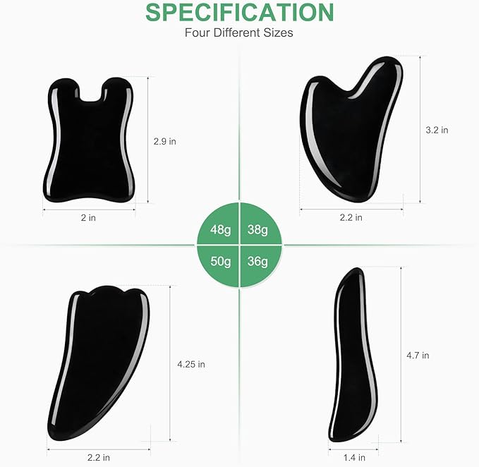 airogym Guasha Massage Tool, Natural Gua Sha Board, 4PCS Guasha Stone Scraping Massage Sets for SPA, Acupuncture, Physical Therapy, Muscle Knots, Facial Caring Point Treatment (Black)