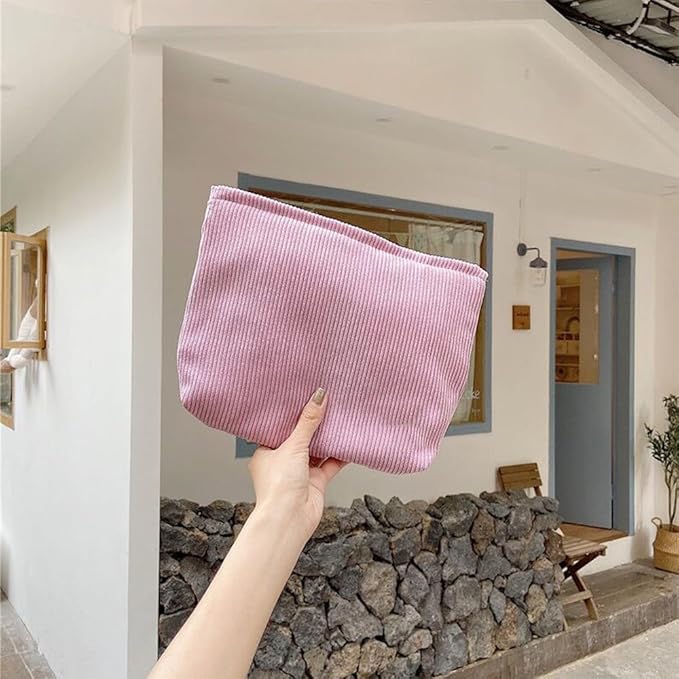 SxoSyo Cosmetic Bags for Women Makeup Bag Large Purse Travel Toiletry Zipper Storage Pouch Make up Brushes Organizer for Gifts (Corduroy, Pink)