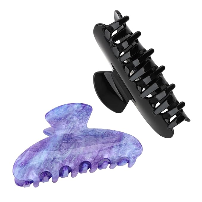 2 Pack Hair Claw Clips for Women, Acrylic Claw Clips for Thick Hair Non-slip Clip for Hair, Large Claws Hair Accessories for Women (Black & Purple)