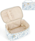 Wandering Nature Makeup Bag, Travel Make Up Organizer Cosmetic Brush Bags Case for Women in Quilted Fabric, Blue Flower, Patent Pending