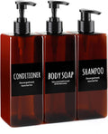 Shampoo and Conditioner Dispenser - Shower Shampoo Dispenser - 16.9 oz Soap Dispenser Set, 3 Black Plastic Bottles