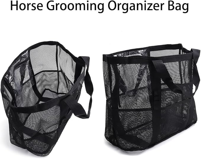 Smanllan Horse Grooming Organizer Bag,8 Pockets Waterproof Horse Grooming Tote Bag with Mesh (White)