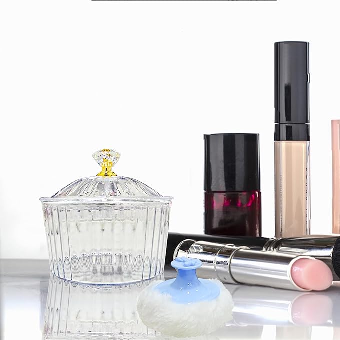 3 Pcs Body Powder Puff and Container, 3.15 inch Large Soft Face Body Powder Puff Dish Fluffy for Women