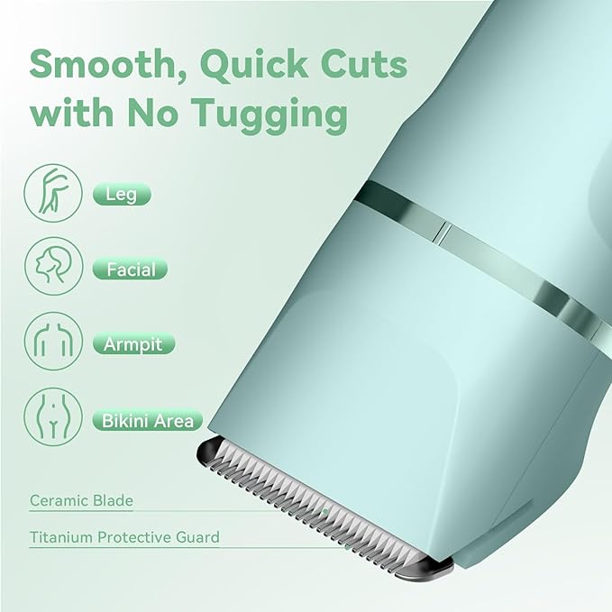 4 in 1 Electric Bikini Trimmer for Women - Wet/Dry Electric Razors for Women, Shaver with Ceramic Blades, Pubic Hair Trimmer, Facial Hair Remover & Nose Trimmer, Gifts (Green)