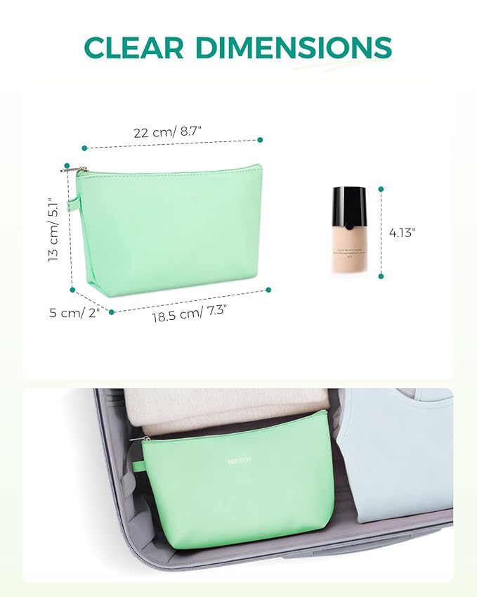 WANDF Cosmetic Bag for Women Makeup bag Organizer Mini Makeup Pouch for Purse Water Resistant Girls Gift(M-Mint Green)