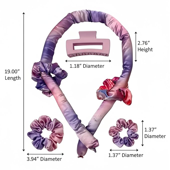 Dunnock Heatless Curling Rods Set kitschmas - Heatless Curls Overnight with 34" Hair Curler & 2 Satin Scrunchies No Heat Hair Curlers for Soft Waves & Bouncy Curls, DamageFree Hair Styling Tool