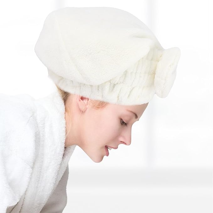 2PCS Microfiber Hair Drying Caps Hair Towel Cap Extra Soft and Ultra Absorbent Fast-Drying Hair Turban Wraps Gift for Women and Girls(Grey and White)