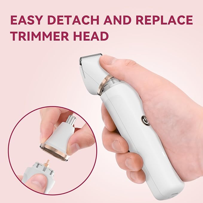 4-in-1 Electric Bikini Trimmer for Women - Painless Electric Razors for Facial/Body/Armpit/Pubic Hair, IPX7 Waterproof Replaceable Shaver Head & Nose Hair Trimmer for Travel, Gifts for Girlfriend Wife