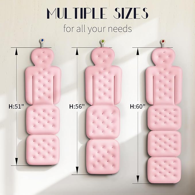 Full Body Bath Pillow for Bathtub, Thick Bathtub Cushion with Laundry Bag, Luxury Tub Pillow for Bath for Headrest Neck and Back Support Pink 51" x 16"