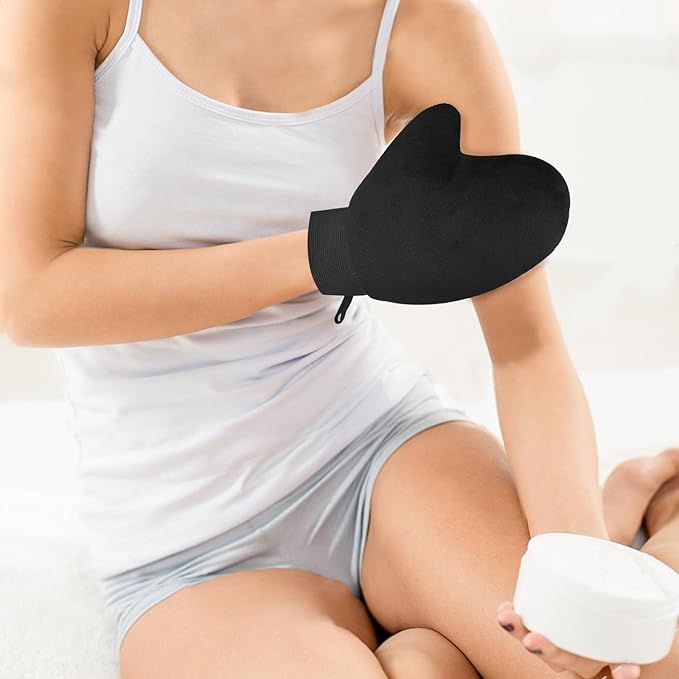 Tanning Mitt and Self Tanner Back Applicator, Different Sized Self Tanning Kit, Tanning Glove Self Tan Back Applicator for Lotion Mousse Sunless Face Skin Body Beauty Women Men (black)