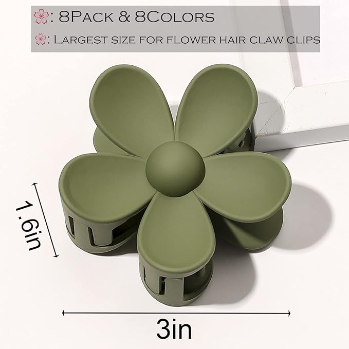 Flower Hair Clips 8PCS Large Matte Daisy Hair Claws Strong Hold Jaw Clip Large Hair Clamps for Women Thick Hair 8 Colors
