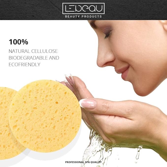 LeBeau Compressed Facial Sponges, Face Sponges for Cleansing, 100% Natural Cellulose Facial Sponge, Professional Spa Quality Face Sponge (50 Counts, Yellow)
