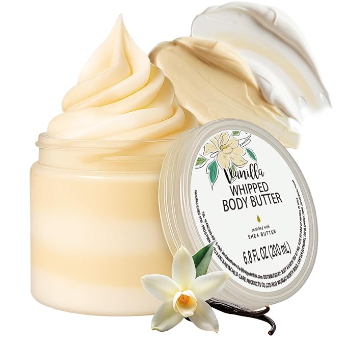 Vanilla Whipped Body Butter, Shea Body Butter for Women Dry Skin, Natural Vanilla Lotion for Body Moisturizer-Deep Moisturizing and Softening-6.8 floz(200ml)