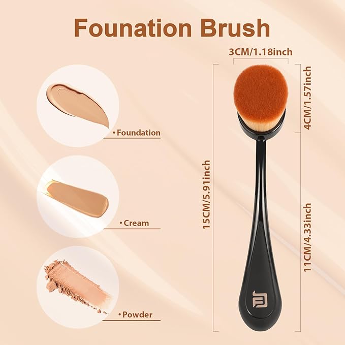 Oval Foundation Brush with Handle - 2 Pack Professional Kabuki Toothbrush Makeup Brush Fast Flawless Application with Dense Soft Bristles for Liquid, Cream, Powder, Blending, Body Self-tanner
