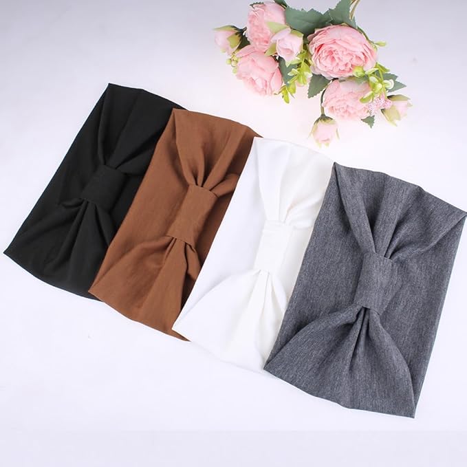 Kachanaa 4 Pack Wide Headbands for Women Non Slip Elastic Boho Bandeau Hair Bands Yoga Workout Running Sweat Hair Wraps Hair Accessories