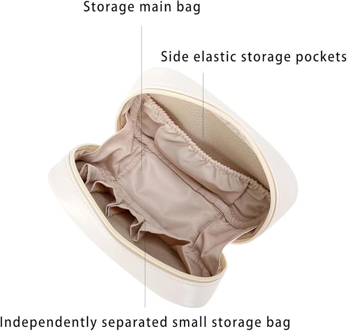 RIGHT AWAY Small Makeup Bag for Purse,Travel Cosmetic Bag Organizer for Women,Cute Make Up Pouch Waterproof Toiletry Bag with Zipper,Portable Makeup Case Skincare Bag for Travel Accessories(White)