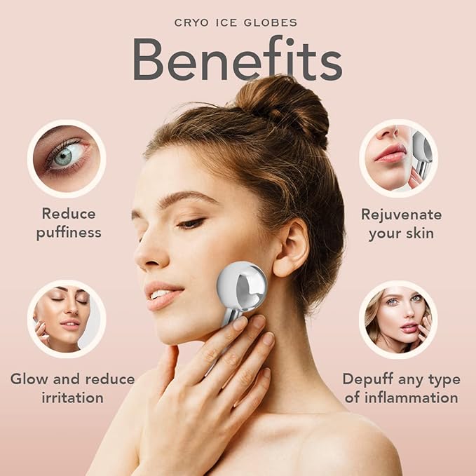 Facial Rejuvenation Set: Silver Ice Globes and Gua Sha Tool for Face and Body - 2-Piece Cryo Globes for Cooling Facial Massage and 4-Piece Bian Stone Gua Sha Tool for Skincare Routines