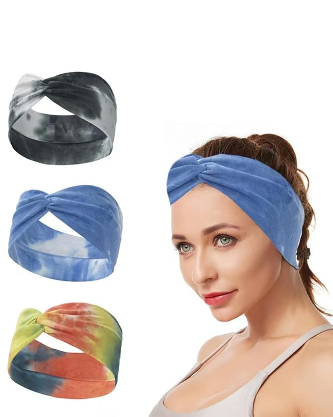 6 Pcs Wide Headbands for Women, Boho Tie Dye Headbands, Soft Fashion Headbands, Hair Bands for Daily Workout Yoga, Z-CD