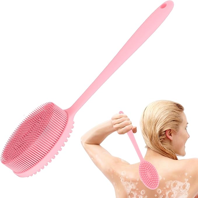 MateeyLife Silicone Body Scrubber Exfoliator With Handle, Gentle Back Scrubber for Shower, Bath Brush, Loofah Body Scrubber