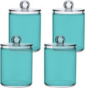 Pale Turquoise Qtip Holder Organizer Dispenser Cotton Swabs Cans Plastic Jars with Lid Set 4 Pack Bathroom Storage Canister for Cotton Ball Floss Cotton Pads