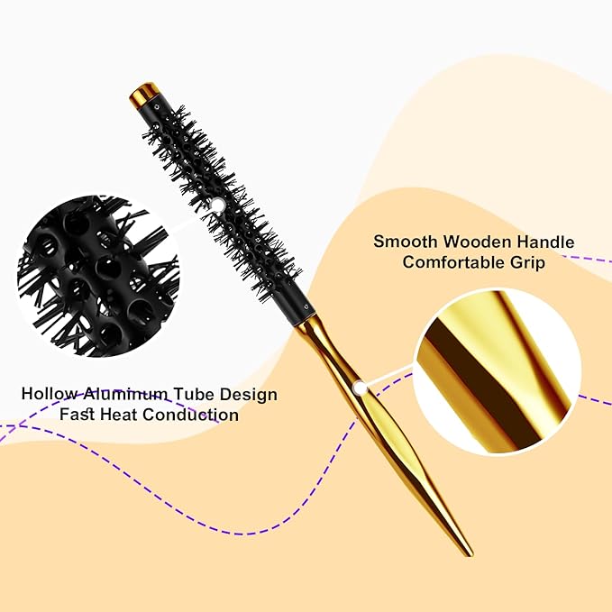 Mini Round Brush for Blow Drying, Travel Quiff Roller Brush with Ergonomic Handle and Nylon Bristles, Ideal for Women's Short and Thin Hair