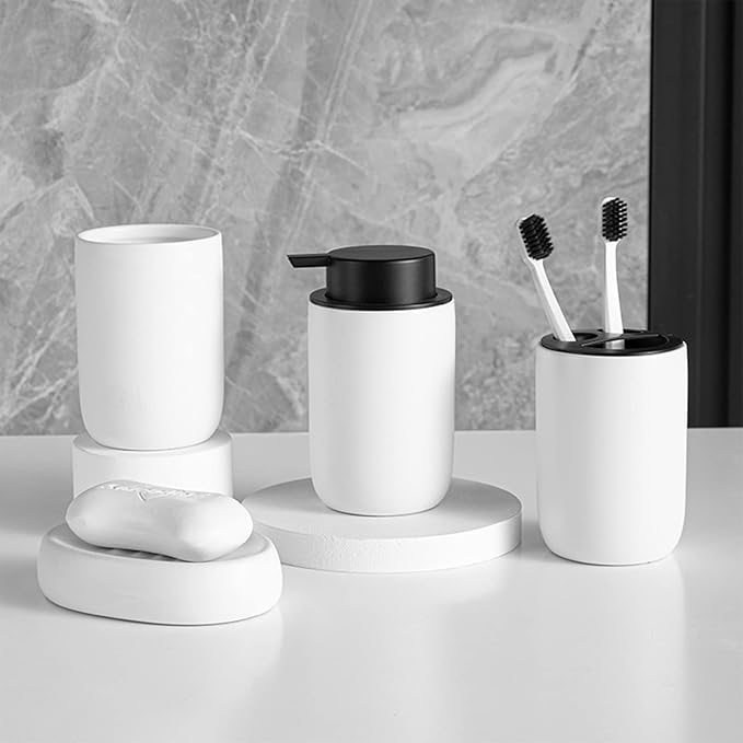 Hand Soap Dispenser for Bathroom Decro, Ceramic Liquid Pump Bottles Refillable Dish Dispenser for Kitchen Farmhouse Colleage Dorm, Matte White 2 Pack