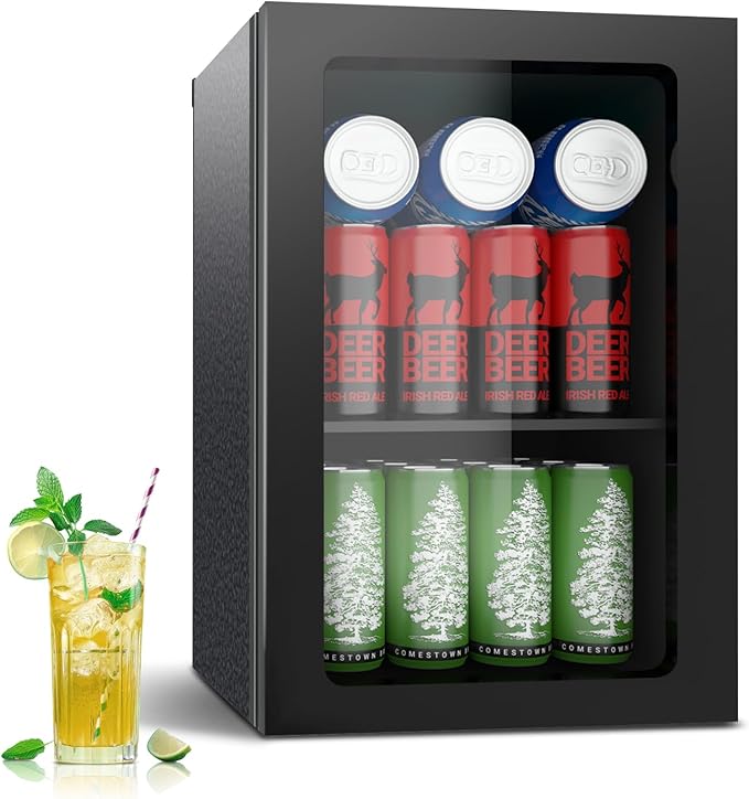 0.9 Cu.Ft Mini Fridge for 24 Cans, Beverage Refrigerator with Clear View Door and Adjustable Shelves, Small Drink Fridge for Soda, Beer, or Wine, Compact Cooler for Bedroom, Office, or Bar