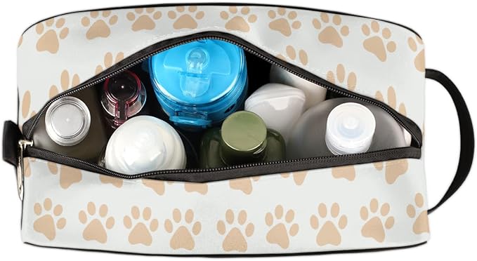 Lovely Dogs Paws Pattern Kids Toiletry Bag for Boys Girls, Cosmetic Makeup Bag with Handle, Travel Shaving Kit Organizer, Waterproof Portable Wash Bag for Gym Vacation Camping Sports