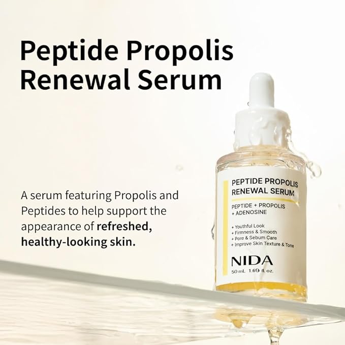 NIDA Peptide Propolis Renewal Serum | Peptide Complex, Propolis Extract, Adenosine | Youthful Look, Wrinkles, Fine Lines, Pore & Sebum Care | 1.69 fl.oz., 50ml (Updated)