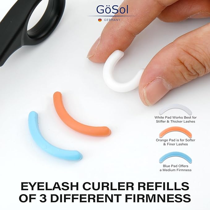 Eyelash Curler w/3 Replacement Pads (Soft/Medium/Firm) - Professional Lash Curler for Natural, Fake, Curly or Straight Lashes, Includes Protective Cover (Black)