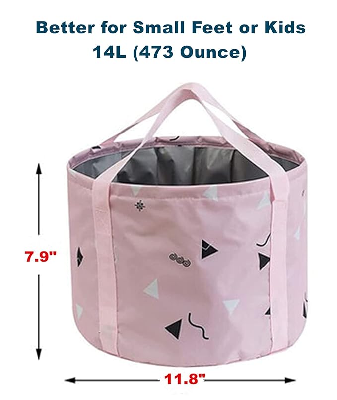 14L Collapsible Feet Soaking Bag Tub with Handles for Girls Women, Portable Pedicure Foot Spa Soak Bath Foldable Basin Bucket for Travel Camping, Pink