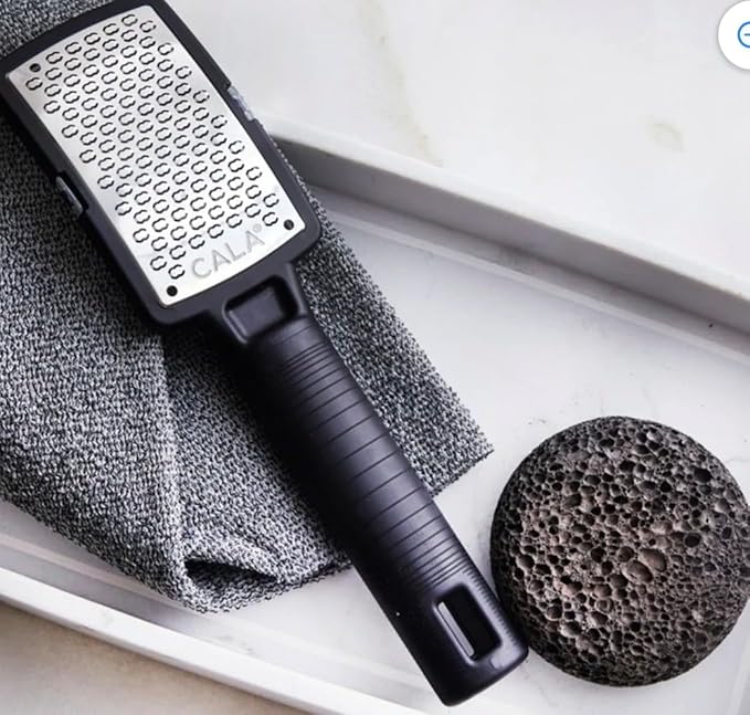 CALA Silky Glide Pro Callus Remover Foot File (Black), Stainless Steel Micro-File with Wide Surface for Wet or Dry Skin, Soft Grip Handle for Comfort & Control, Reusable Travel Tool