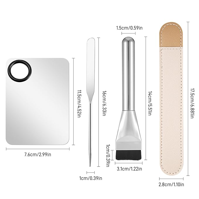Makeup Mixing Palette with Foundation Brush and Makeup Spatula, Stainless Steel Makeup Palette Tray Mixer Nail Art Palette Mixing Tray