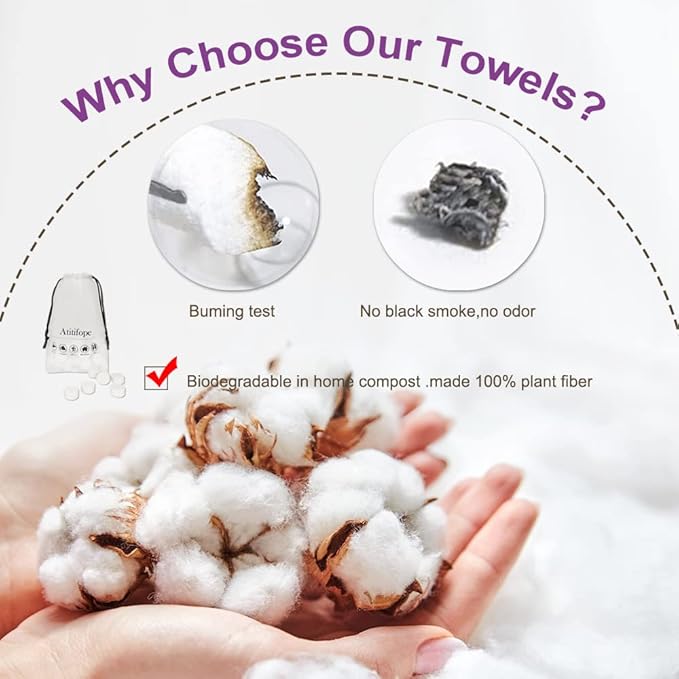 Compressed Facial Towels (100 Count) - Disposable Wash Cloths for Travel and Camping (7.9in x 7.9in)