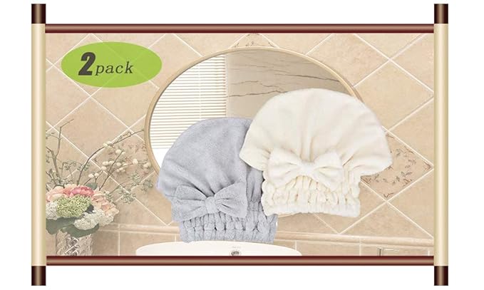 Microfiber Hair Drying Towels Head wrap with Bow-Knot Shower Cap Hair Turban hairWrap Bath Cap for Curly Long & Wet Hair Gift for Women